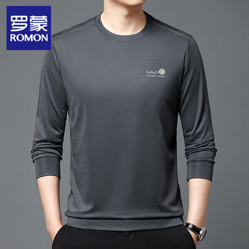 罗蒙2024春秋新款男士长袖卫衣商务休闲中年圆领时尚高级感T恤男