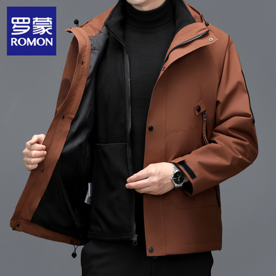 罗蒙秋冬新款脱卸内胆连帽夹克男