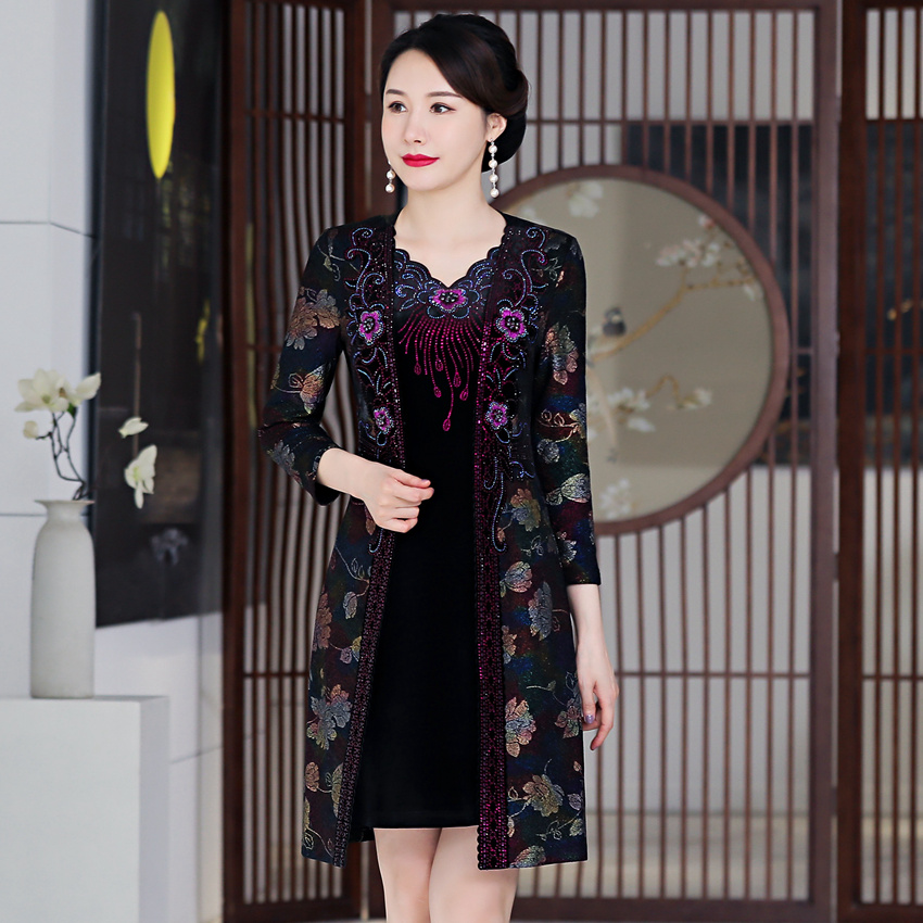 高端2021秋冬洋气妈妈装套装日常裙高贵婆婆婚宴喜宴两件套礼服