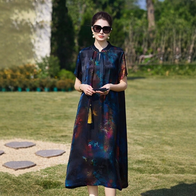 中年妈妈夏装宽松连衣裙