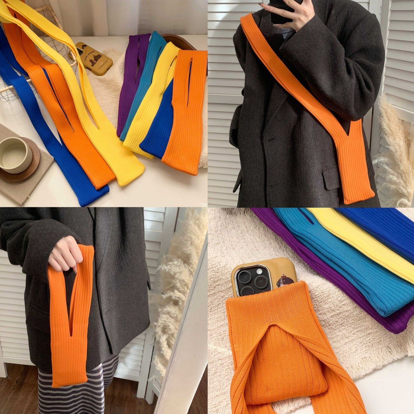 多巴胺糖果色针织手机包女百搭小挎包时尚潮流配饰苹果同款手机袋