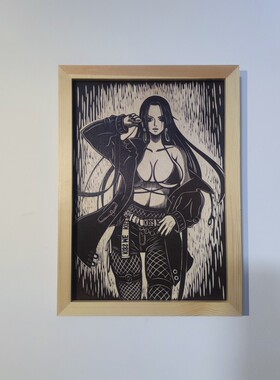 海贼王女帝木刻画纯手工雕刻动漫美女雕刻板画来图定制