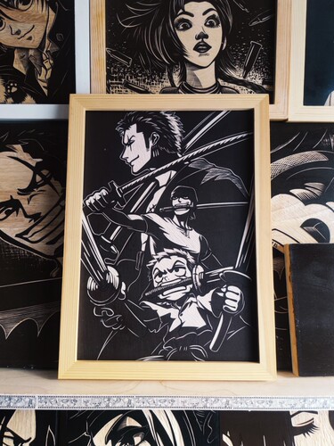 索隆动漫木板雕刻版画来图定制