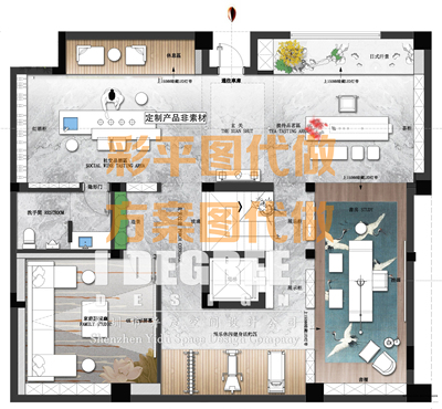 PS室内设计彩平图代做代画家工装平面布局3d效果图CAD彩屏图制作