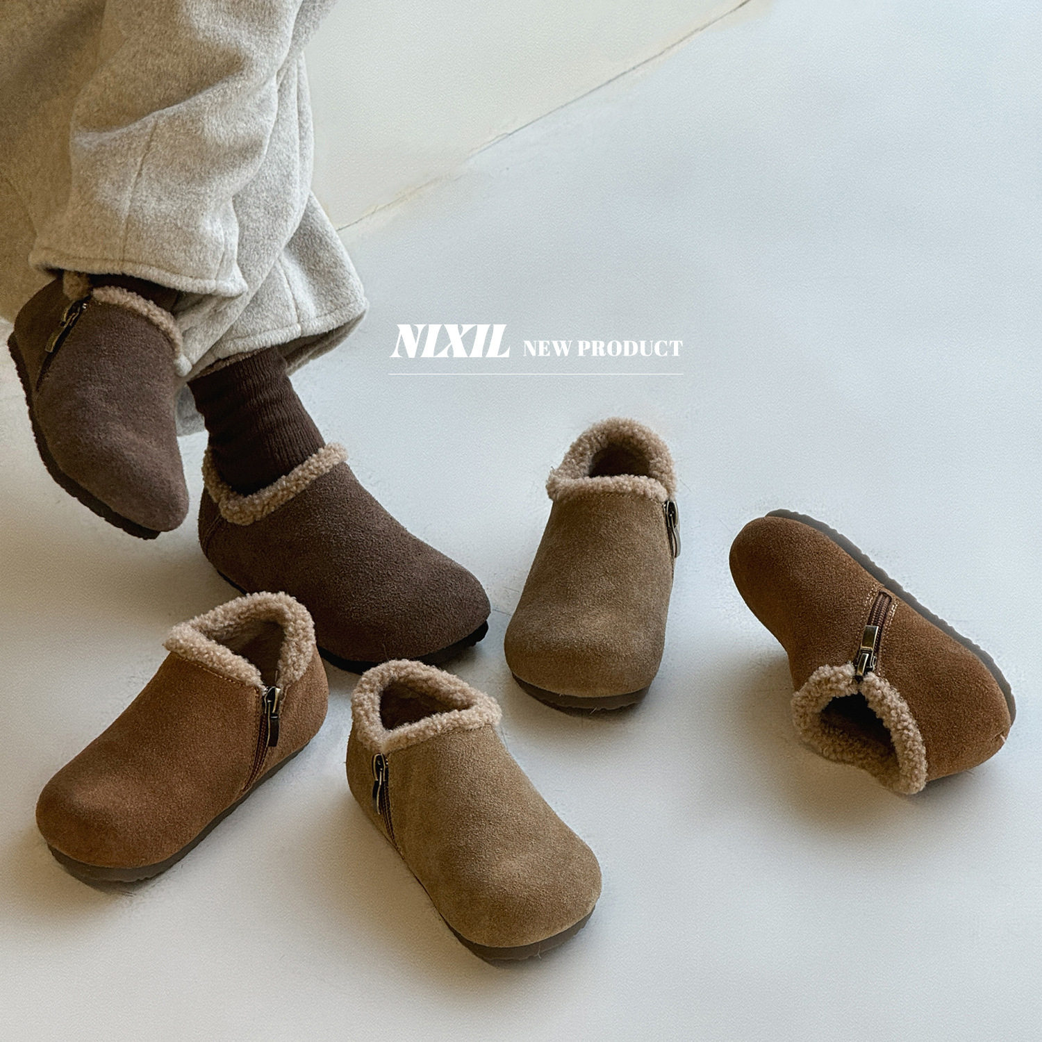 儿童加绒勃肯鞋磨砂真皮百搭棉鞋2025冬款男女童时尚百搭二棉鞋