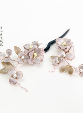 非遗绒花发夹灵动温柔掐丝手作花朵旗袍新中式搭配精致发簪头饰