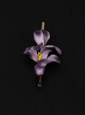 新款手工非遗绒花胸针国风新中式深紫色兰花配饰复古旗袍饰品