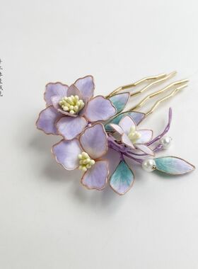 非遗绒花发梳原创设计国风古韵旗袍汉服边夹温柔出游拍照女生礼物