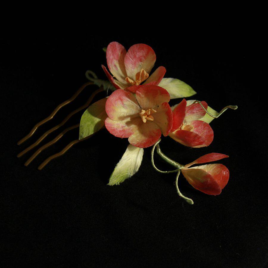 手工古风蚕丝蝴蝶兰绒花发梳汉服插梳配饰新娘汉服复古发簪头饰品