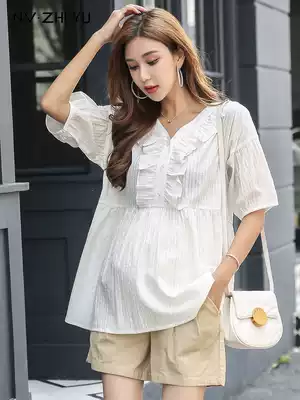 Pregnant women's summer suit out fashion loose top 2021 new summer thin shorts two-piece set