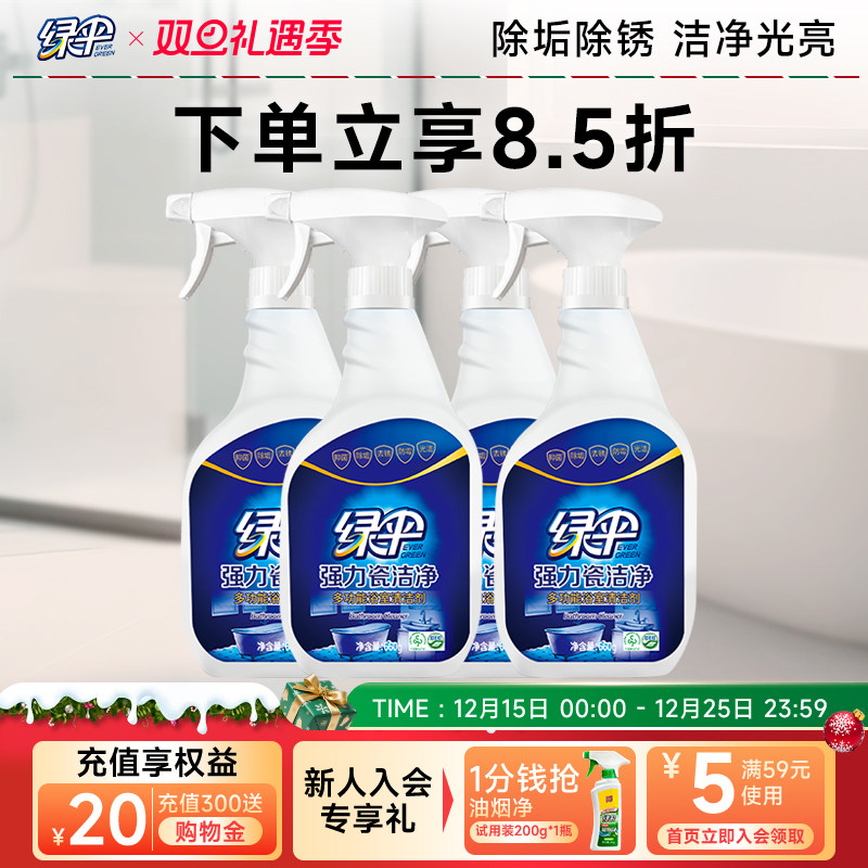 绿伞瓷砖清洁剂瓷洁净660g*4卫生间地砖地板水龙头玻璃强力去污渍