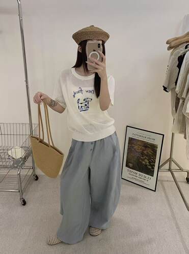 小狗提花针织短袖女夏季趣味减龄圆领显瘦上衣