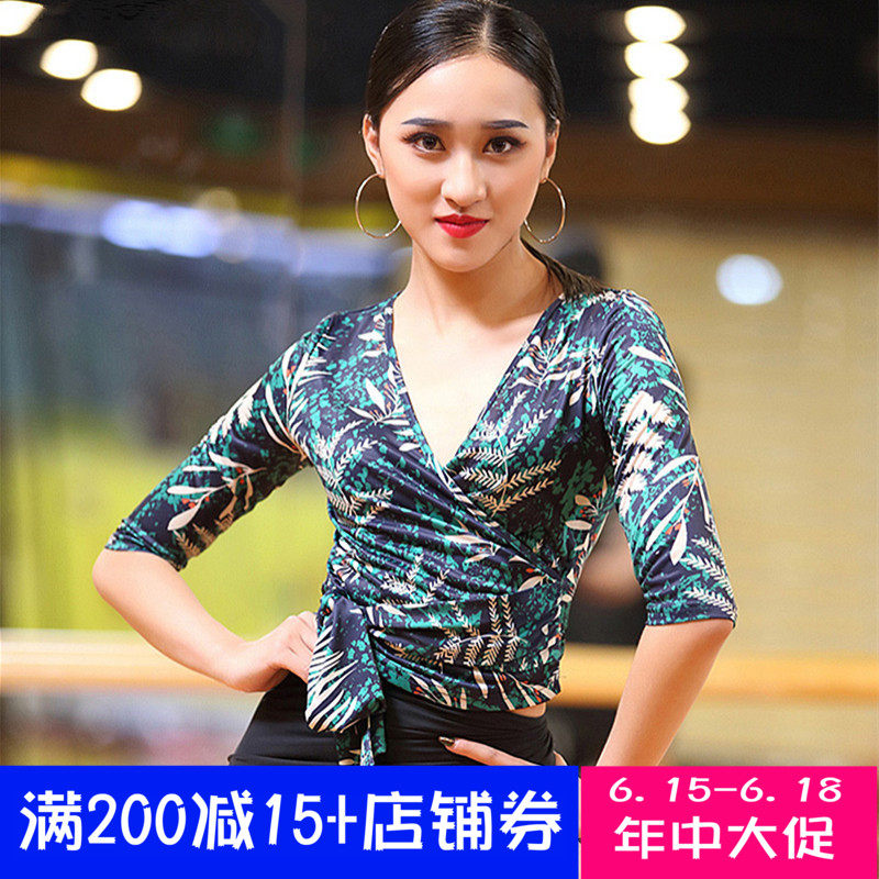 摩登舞上衣系飘带露腰拉丁舞服装印花春夏成人女广场舞现代舞蹈服|msdalam kategori sukan/Yoga/kecergasan/bekalan peminat, Dance/Aerobik/Gymnastics, tarian Latin, Baju Tarian Latin - dari Buy2taobao.com untuk memberikan perkhidmatan ejen Taobao profesional membeli