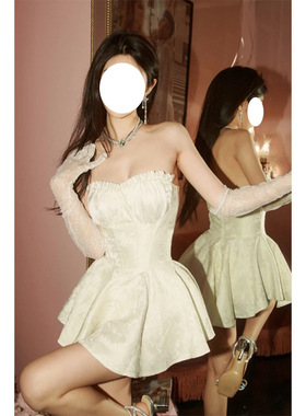 欧美性感露肩背名媛气质白色礼服轻奢小众高端级名媛气质连衣裙裤