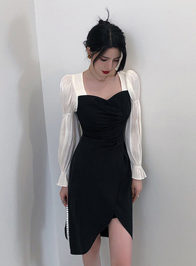 法式性感V领黑色礼服轻奢小众高端级名媛气质收腰显瘦包臀连衣裙