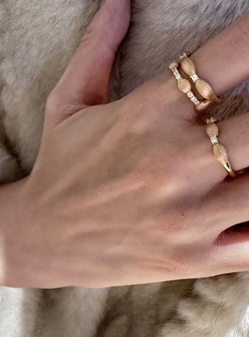 欧美复中古925纯银戒指拉丝轻奢小众高端级设计感气质名媛镶钻女