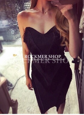 欧美性感V领抹胸露肩背礼服气质名媛晚宴年会修身显瘦包臀连衣裙