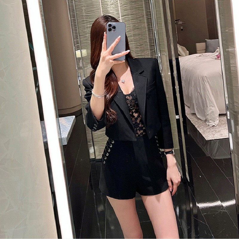 欧美秋冬复古休闲炸街chic西装气质名媛小众设计高级感短裤外套女
