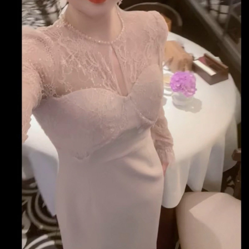 法式性感蕾丝拼接网纱礼服轻奢高端小众级气质名媛晚宴会连衣裙女