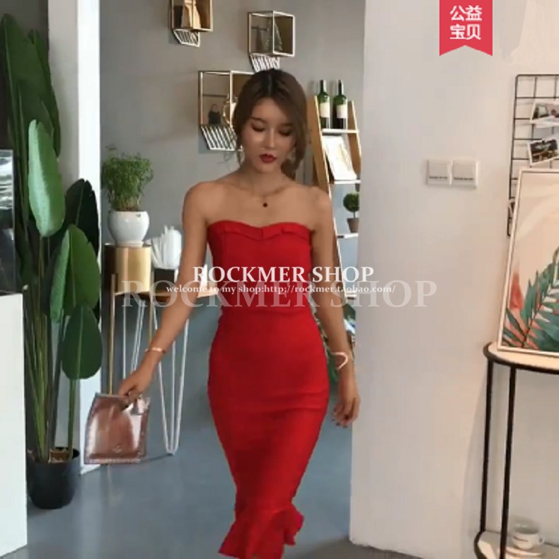 欧美性感抹胸黑色礼服轻奢小众高端级气质名媛晚宴年会鱼尾连衣裙