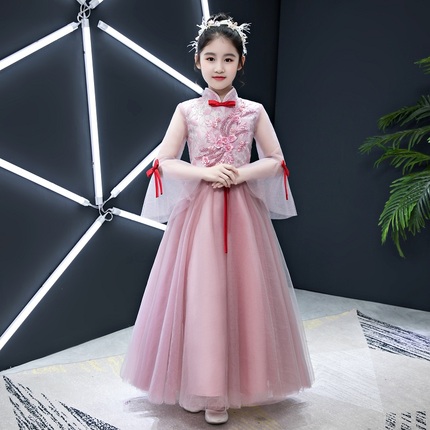 中式儿童礼服公主裙女童古筝演出服花童蓬蓬纱裙生日主持人晚礼服