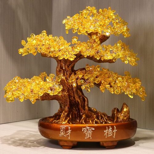 黄水晶发财树摆件客厅家居装饰品电视柜酒柜玄关工艺品创意礼品