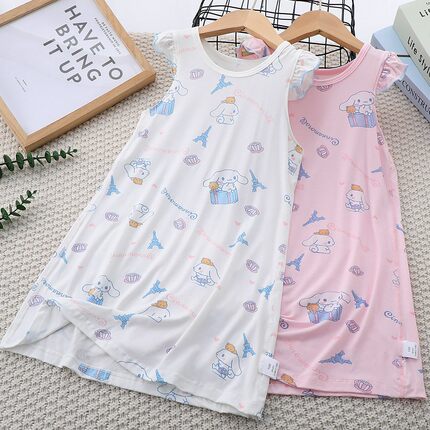 儿童睡裙莫代尔女童睡衣公主风小女孩宝宝春秋家居服夏季冰丝薄款