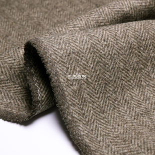 灰咖色人字纹羊毛粗花呢布料秋冬拉毛柔软时装西装服装毛呢面料