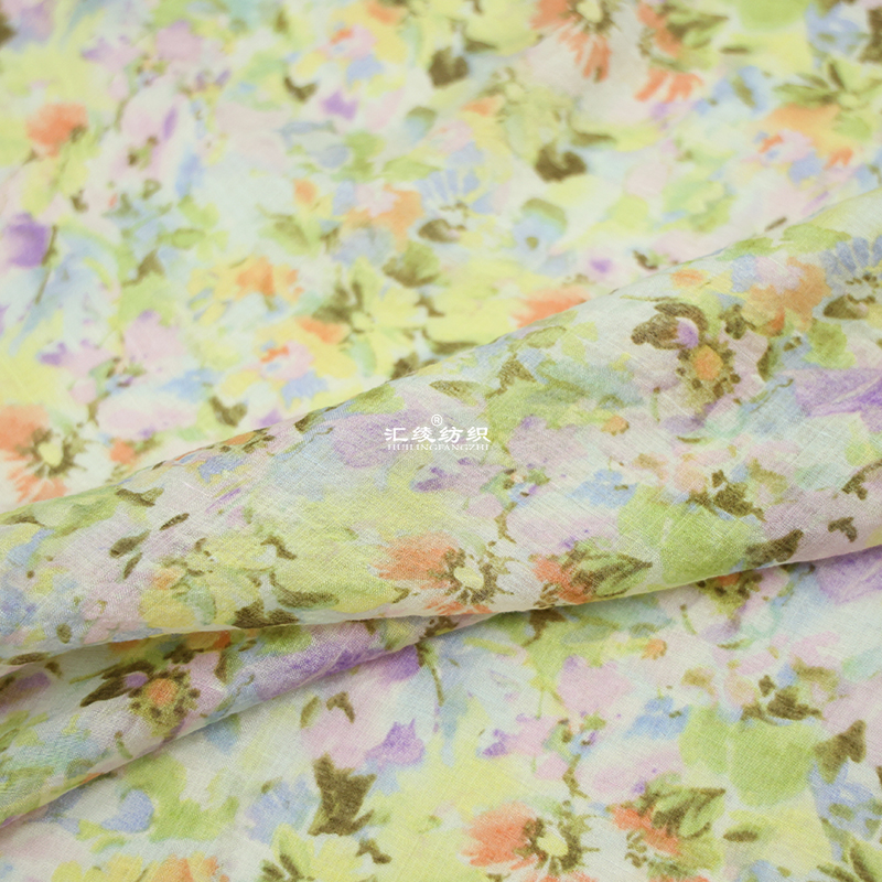 复古油画感天丝棉布料印花面料