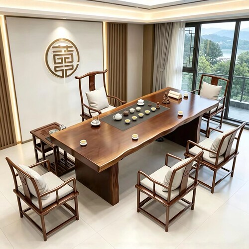 新中式实木大板茶桌椅组合