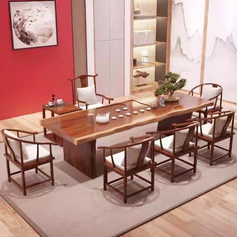 新中式茶桌椅组合一桌五椅办公室功夫茶几简约现代实木大板小茶台,住宅家具,茶几,淘宝优惠券,粉丝福利购,淘宝优惠卷