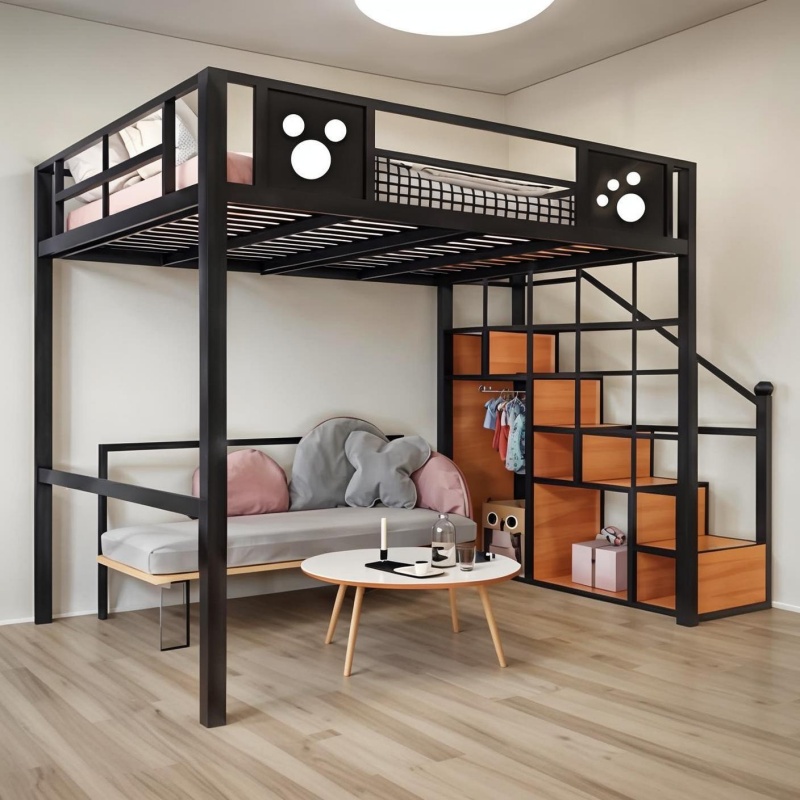 上床下空铁艺2复式省空间高架床