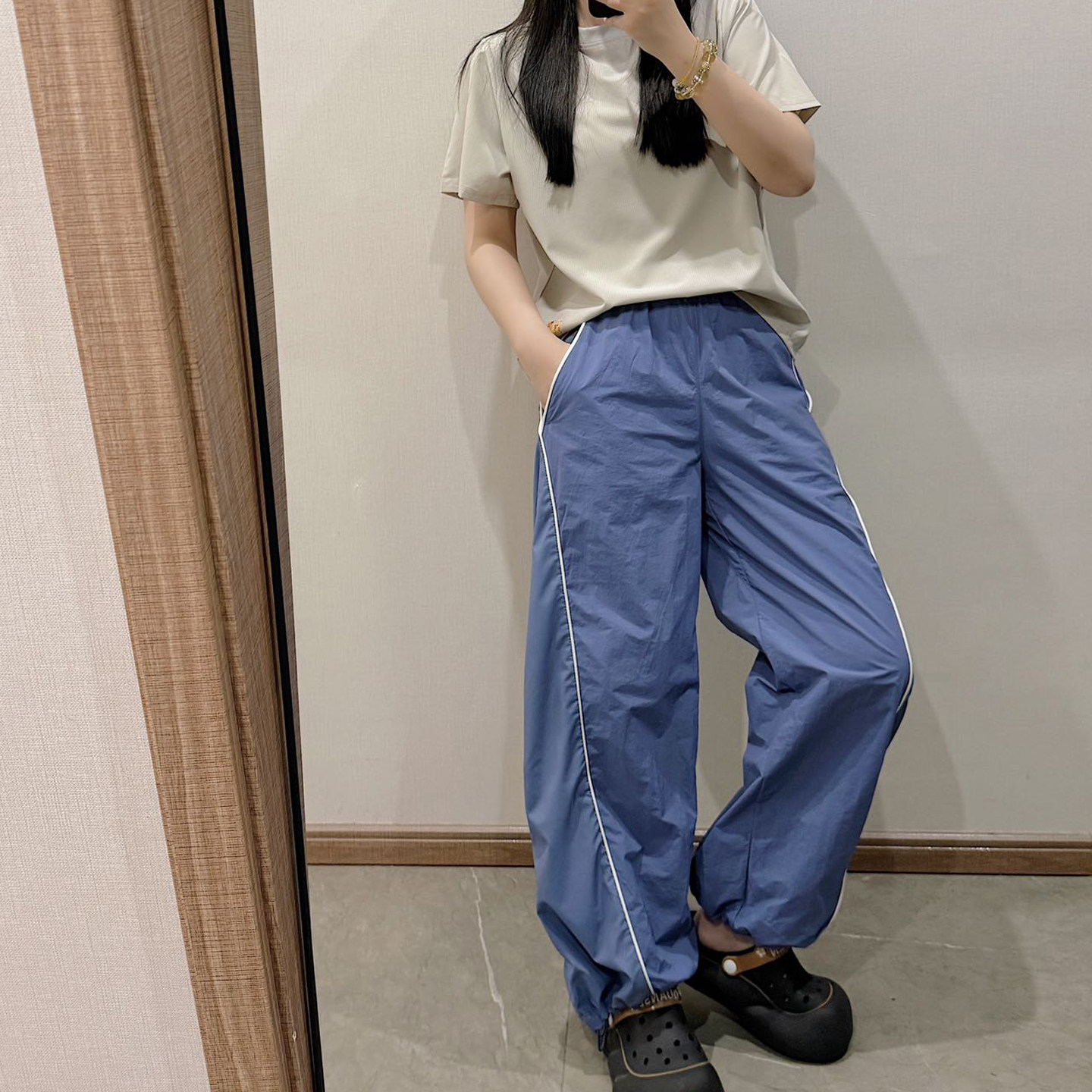 薄款洞洞布速干透气女士休闲长裤