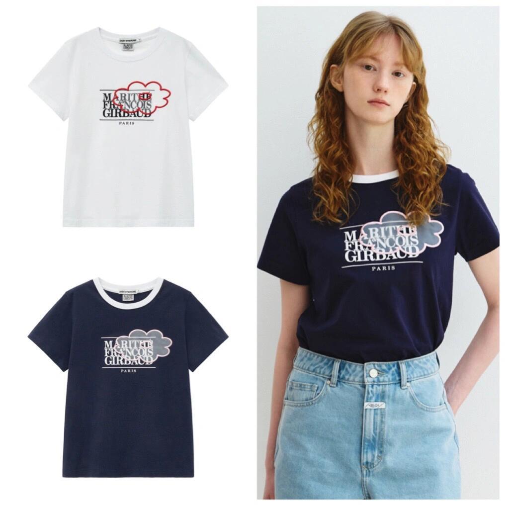 联名款 韩国 MARITHE FRANCOIS GIRBAUD刺绣字母云朵短袖T恤女夏