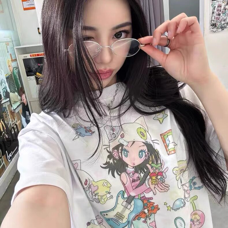 韩国代购 KIRSH短袖樱桃鸟鸟一联名款吉他女孩T恤女直井怜同款