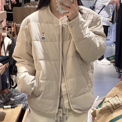韩国代购 whoau小熊刺绣棉服学院风拉链外套男女同款秋冬潮牌百搭