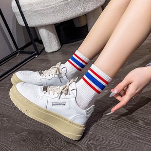 韩国 EPT小白鞋真皮厚底增高休闲运动鞋女复古圆头系带小众板鞋潮