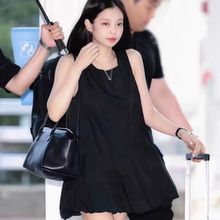 韩国代购 amomento连衣裙纯色蓬蓬花苞小黑裙无袖 Jennie同款裙子