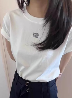 韩国代购 select market字母印花正肩短袖2025新款圆领短款t恤女