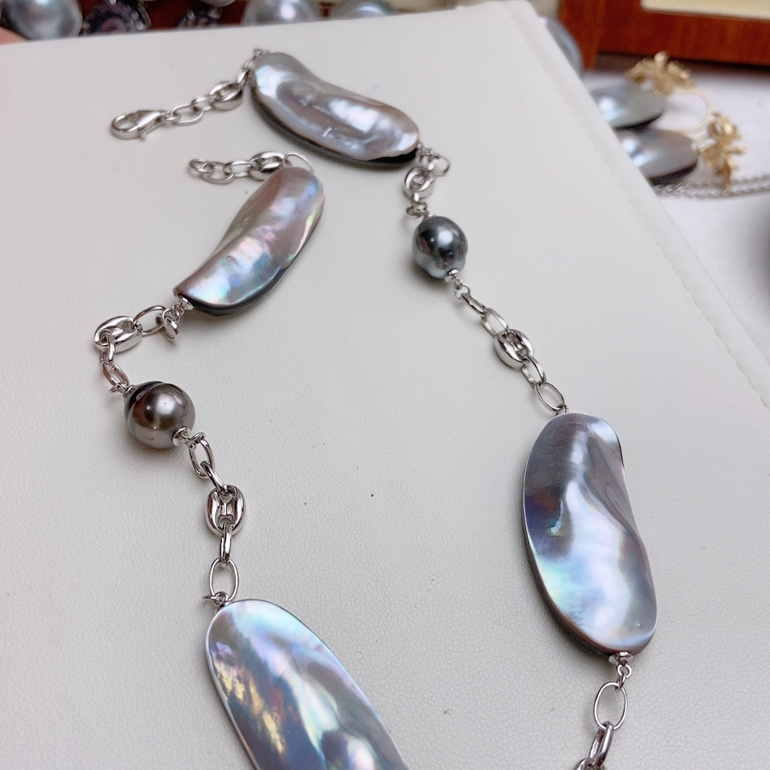 设计款海水马贝，大溪地项链，纯银