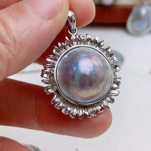 亏清不退换，极光海水马贝，纯银太阳花吊坠