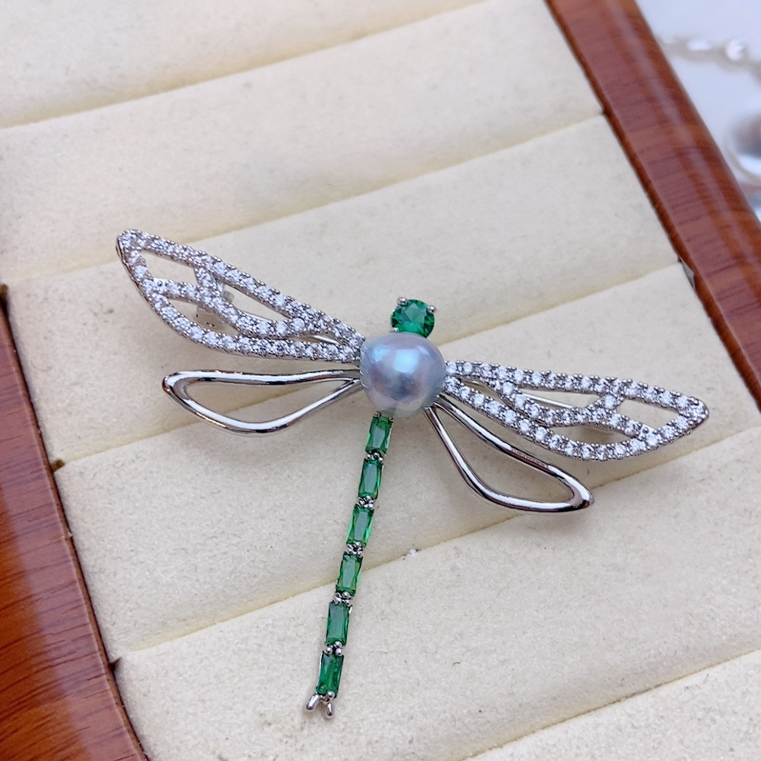 福利,天然色真多麻色akoya8.7mm,蜻蜓胸针