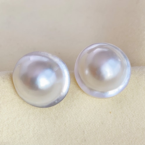 海水马贝荷包蛋耳钉，小澳白马贝，高级简约 14-15mm，极光无瑕