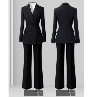 双排扣收腰正装 春季 女长袖 套装 商务风职场面试工作服 黑色职业西装