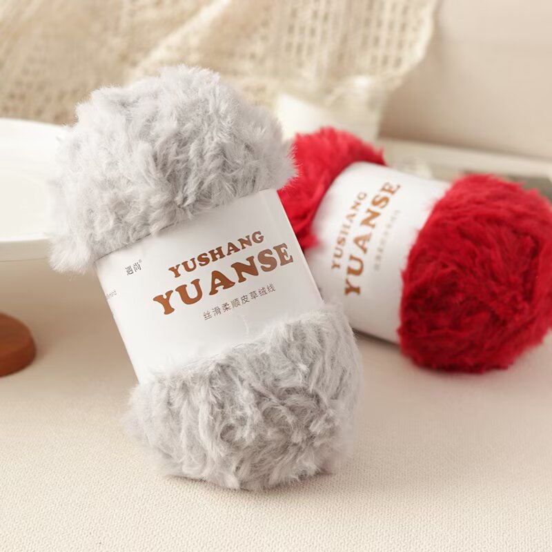 仿貂绒皮草线兔毛兔绒水貂绒裘皮绒粗毛线团毛绒绒织钩织围巾帽子