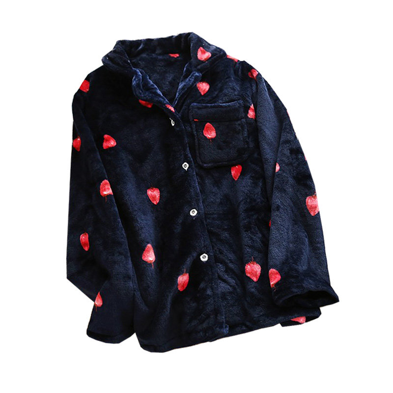 NEW FLANNEL PAJAMAS WOMENS SINGLE TOP WINTER LONG SLEEVE PADDED CORAL FLEECE LOUNGEWEAR LOOSE PLUS SIZE CARTOON