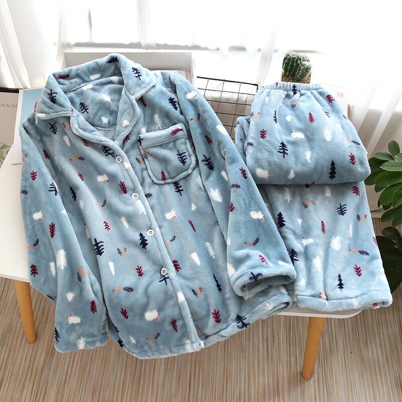 NEW FLANNEL PAJAMAS WOMENS SINGLE TOP WINTER LONG SLEEVE PADDED CORAL FLEECE LOUNGEWEAR LOOSE PLUS SIZE CARTOON