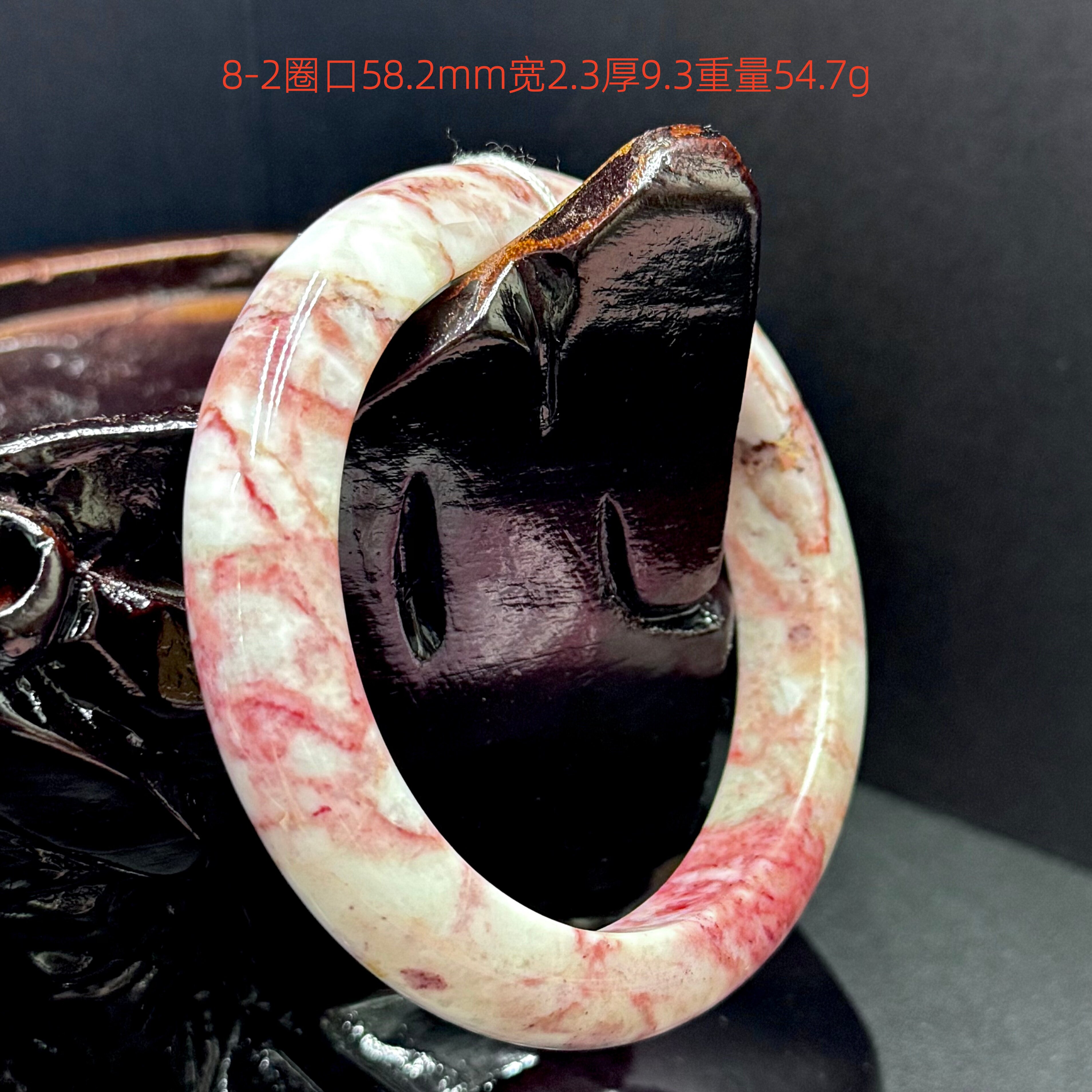 天然原矿朱砂手镯红白纹鸡血石手镯女一图一物正品生日礼物送长辈