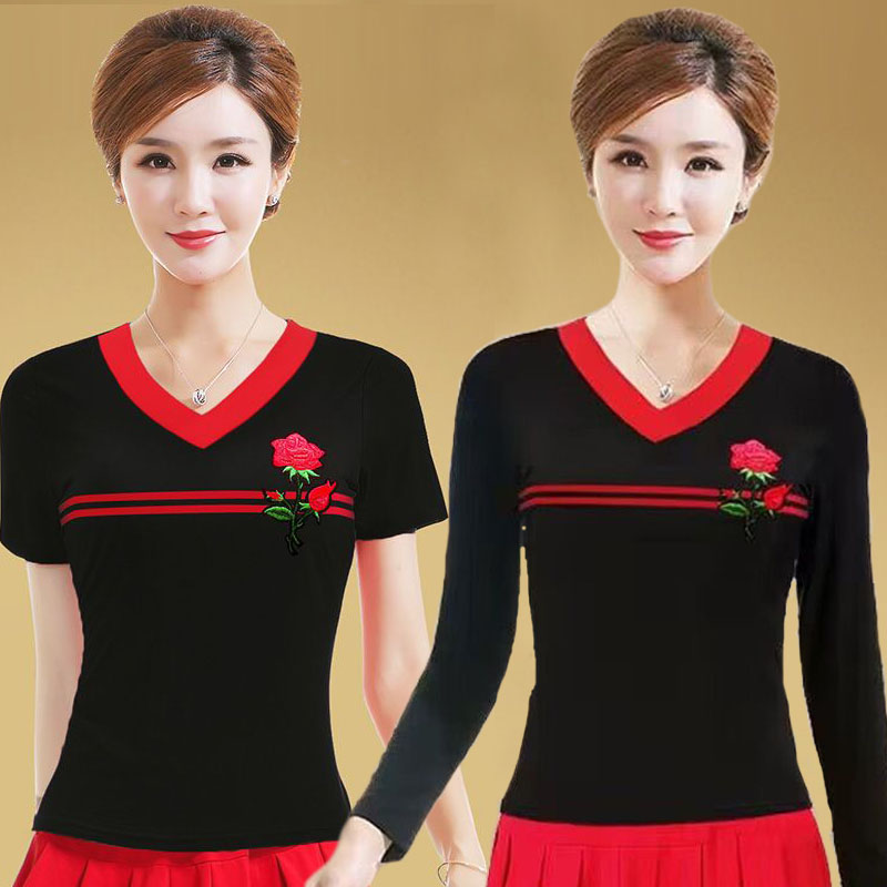 广场莫代尔服装长袖上衣新款短袖中老年舞蹈练功运动跳舞衣服夏季