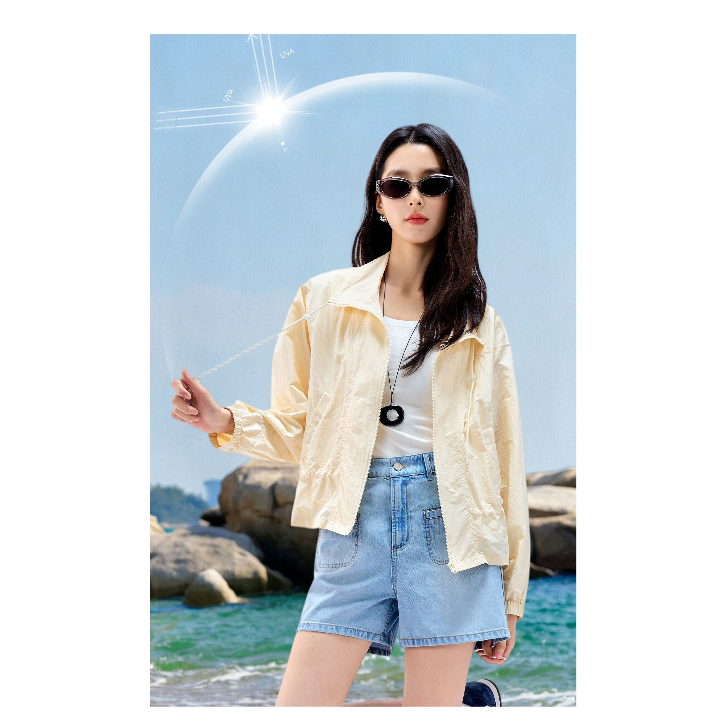 娅丽达奶黄色防晒短外套女夏新款